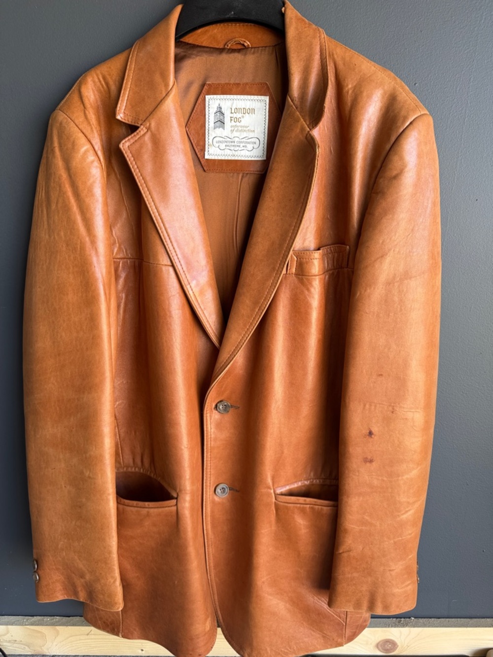London Fog Cognac Leather Sport Coat